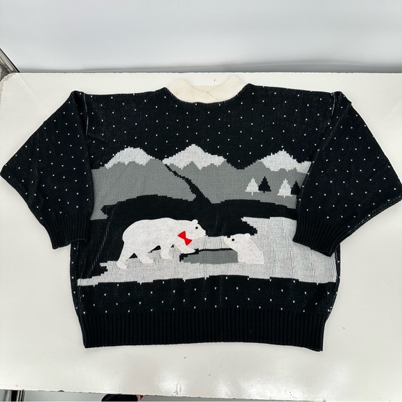 Vintage Nut Cracker Black & White Polar Bears Knit Sweater Sz 24W - Picture 1 of 6